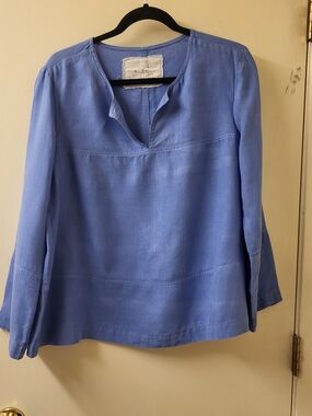 notPERFECTLINEN January Loose Linen Split Neck Top, GUC